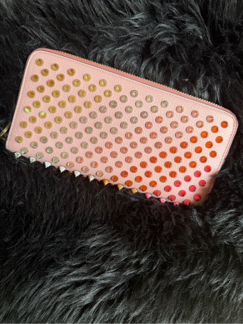 Christian Louboutin Pink Zip-Around Wallet with Multicolor Gradient Studs - Picture 4 of 17